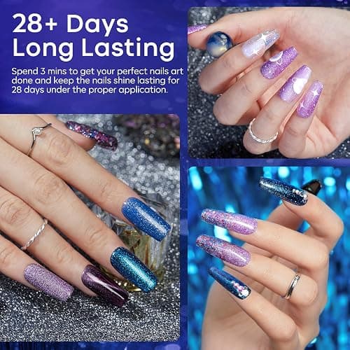 modelones Color Changing Cat Eye Gel Nail Polish Set, 6 Colors Glitter | Magnetic Chameleon Nail Art, UV LED Soak Off, Reflective Temperature Polish, Blue Red Black Pink Shimmer, DIY Home Salon thumbnail 3
