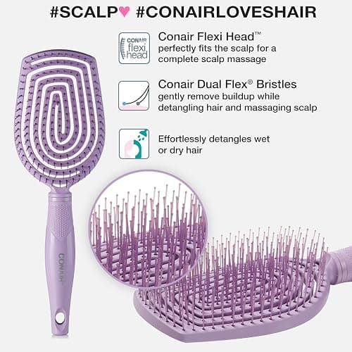 Conair Scalp Care Detangling hairbrush - Curly Hair Brush - Scalp Massager - hairbrushes for women & men - detangler for all lengths - can use wet or dry - Paddle thumbnail 3