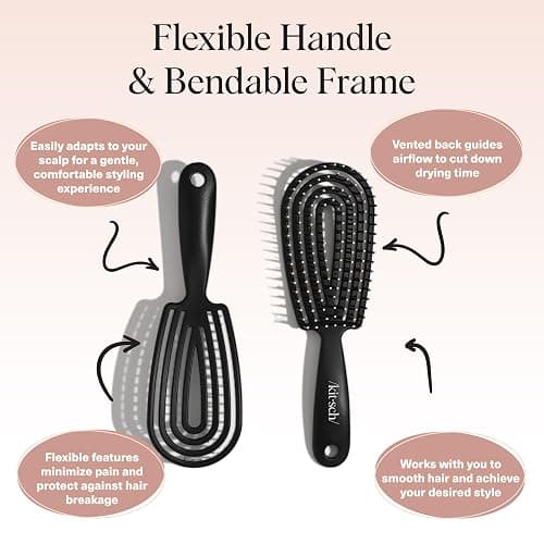 Kitsch Detangler Brush – Flexible Curly Hair Brush for Women, Men & Kids | Detangling Hairbrush with Bendable Frame and Ultra-Smooth Bristles for Wet or Dry Strands - Black thumbnail 4