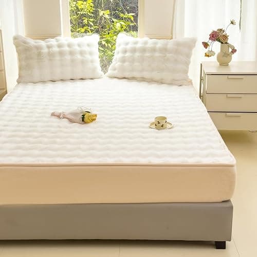 H&D Bedding Queen Sheet Set – 3 Piece Bed Sheets for Queen Size Bed, Luxury Soft and Breathable Faux Fur, Includes 1 Comfy Bubble Sheet, and 2 Pillowcases (Ivory, 3-Piece Set) thumbnail 7