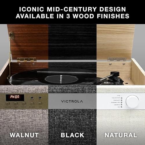 Victrola Century 6-in-1 Vinyl Record Player & Music Center – 3-Speed Turntable, CD & Cassette Player, VINYLSTREAM, Bluetooth & 3.5mm Aux, Record Player with Speakers, Mid Century Design (Walnut) thumbnail 3