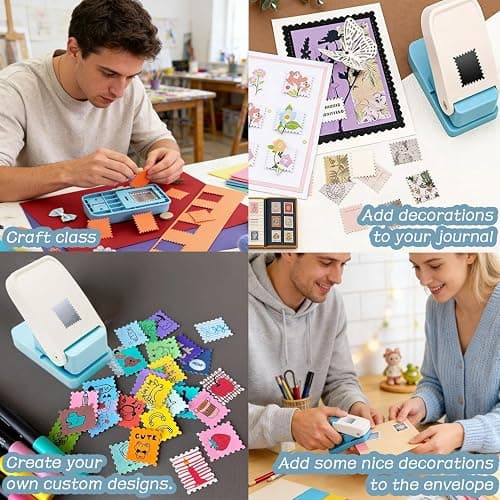 1X0.8inch Rectangular Postage Stamp Puncher,Rectangle Lever Action Stamp Punch,Stamp Punch for Paper Crafting Scrapbooking, DIY Card Making Arts Crafts Supplies thumbnail 7