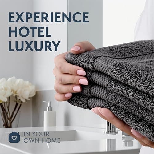 White Classic Luxury Dark Gray Hand Towels - Soft 100% Turkish Cotton | Highly Absorbent Hotel spa Bathroom Towel Collection | 16x30 Inch | Set of 6 thumbnail 6