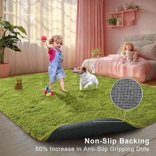 Green Grass Area Rugs for Bedroom Living Room, 9x12 Fluffy Fuzzy Shaggy Carpet for Kids Playroom Nursery Room, Thick Soft Plush Mat for Kids Baby Boys Teen Dorm Home Decor Aesthetic thumbnail 4