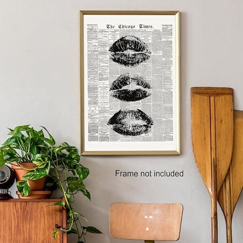 Trendy Newspaper Wall Art Vintage Black And White Kiss Lips Posters Retro Cool Girl Canvas Prints Funky Girly College Wall Decor for Girl Dorm Room Bedroom 12x16in Unframed thumbnail 3