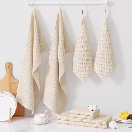 Homaxy 100% Cotton Kitchen Towels and Dishcloths Set, 12 x 12 Inches and 13 x 28 Inches, Set of 8 Bulk Kitchen Towels Set, Ultra Soft Absorbent Dish Cloths for Washing Dishes, Beige thumbnail 7