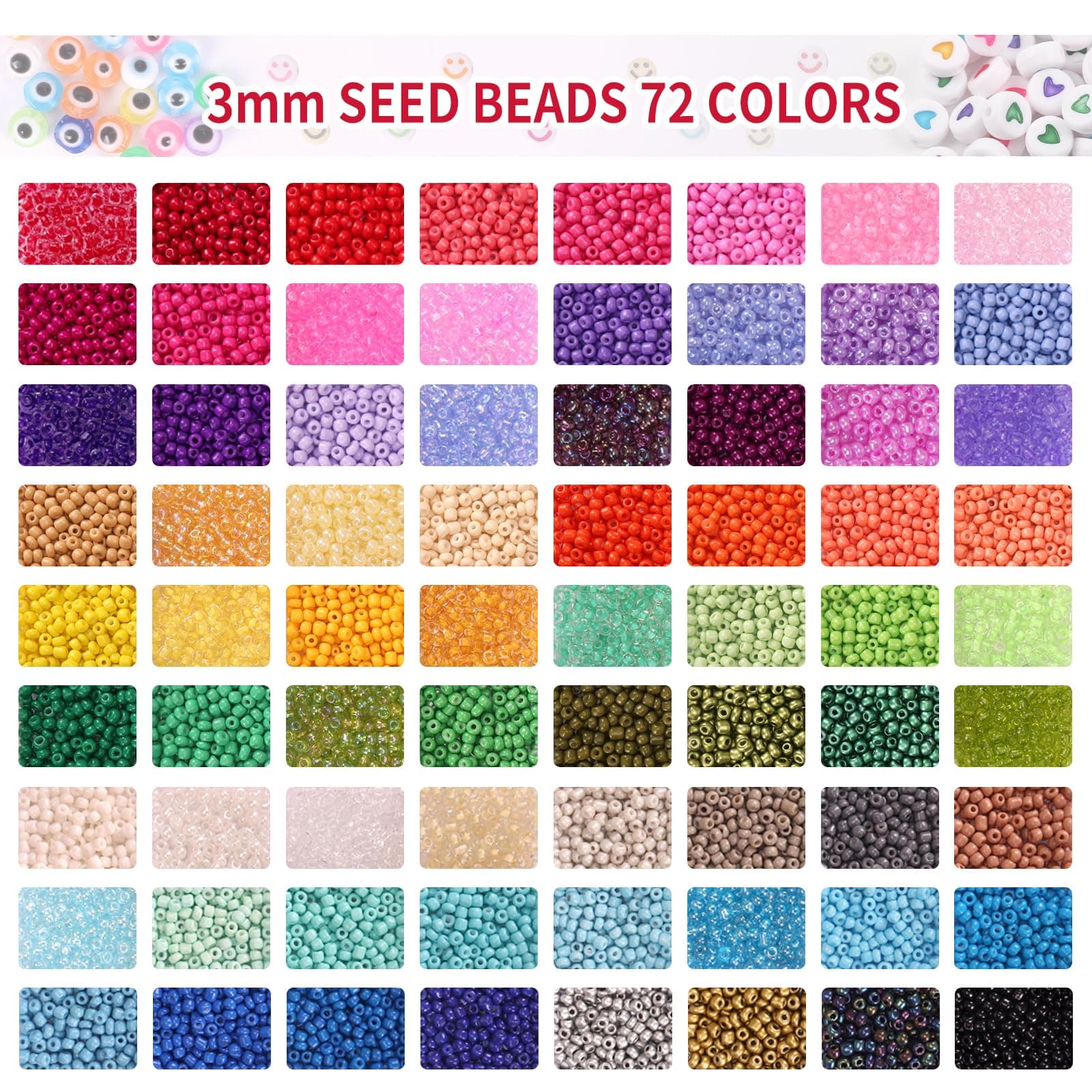 QUEFE 14400pcs 72 Colors, 3mm Glass Seed Beads for Bracelet Making Kit, Small Beads for Jewelry Making with Letter Beads for Crafts Gifts thumbnail 2