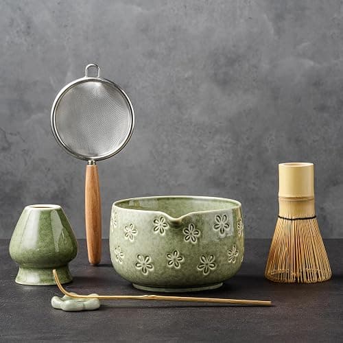Veraelle Matcha Whisk Set, Ceramic Matcha Set, 6 Pcs Matcha Kit Includes Matcha Bowl, Matcha Whisk with Holder, Bamboo Scoop, Scoop Rest, Sifter, Ceremonial Matcha Tea Set, Perfect Gifts, Green - Image 1