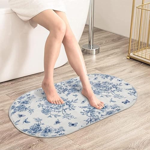 Blue Floral Chinoiserie Bath Mats for Bathroom Blue and White Flower Vintage Rug for Room Decor (31x20inch, Flower and Birds) thumbnail 7