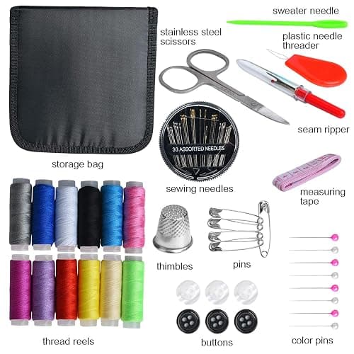 Sewing Kit,Zipper Portable Mini Sewing Kits for Adults,Traveler, Beginner, Emergency,Family Repair,Sewing Supplies with 12 Color Thread,Scissors,Needles,Tape Measure and Other Accessories thumbnail 2