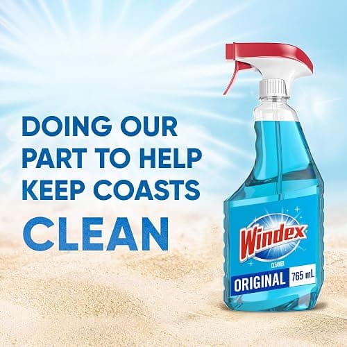 Windex Original Blue Window, Glass and Mirror Cleaner, Removes Fingerprints, Smudges, and Smears, Shine Spray, Bottles Made from 100% Recycled Plastic, 765mL thumbnail 5