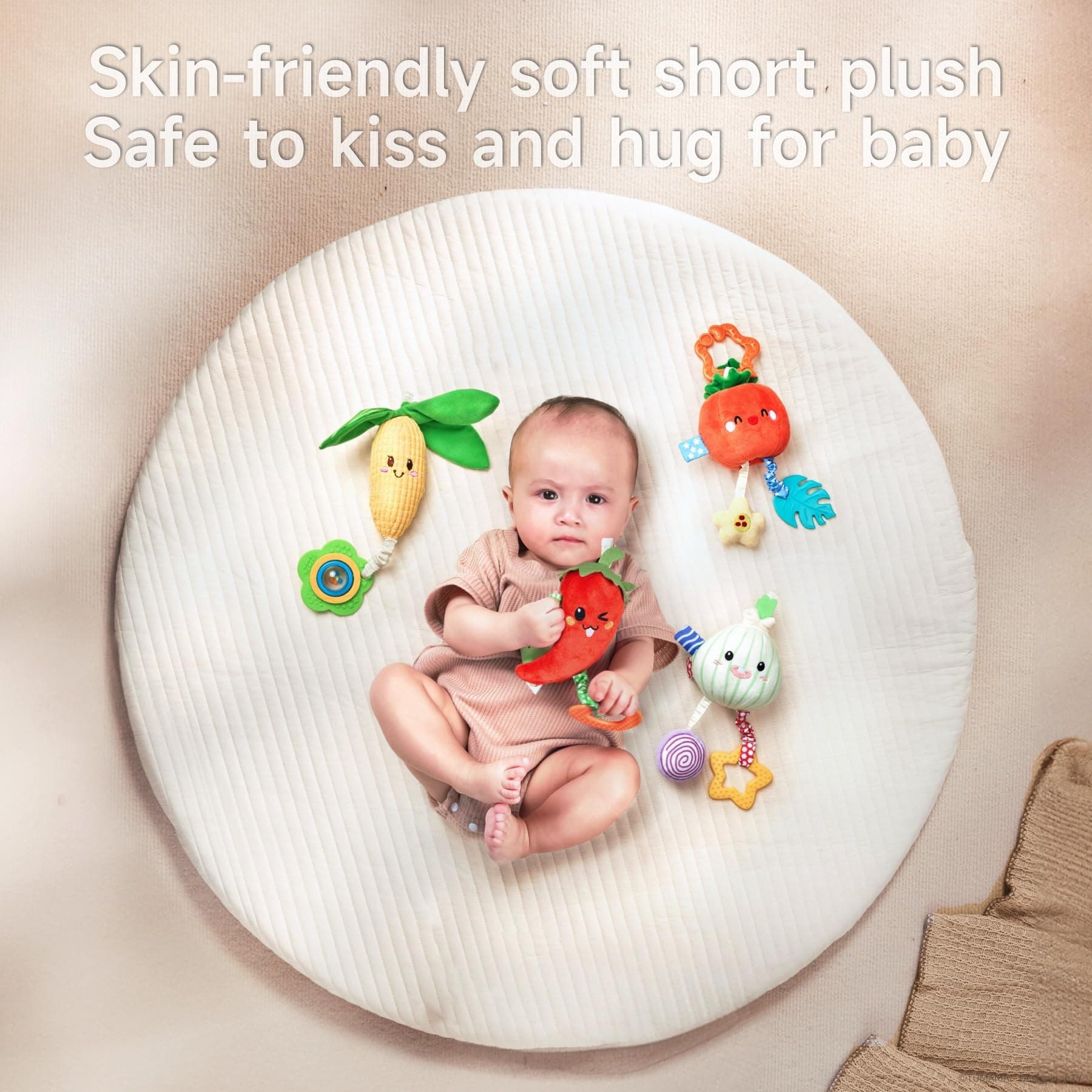 TUMAMA Kids Baby Vegetable Hanging Rattle - Soft Plush Rattle Toy with Sound & Colors | Clip-on Pram Pushchair Sensory Toy for Newborns 0-12 Months thumbnail 4