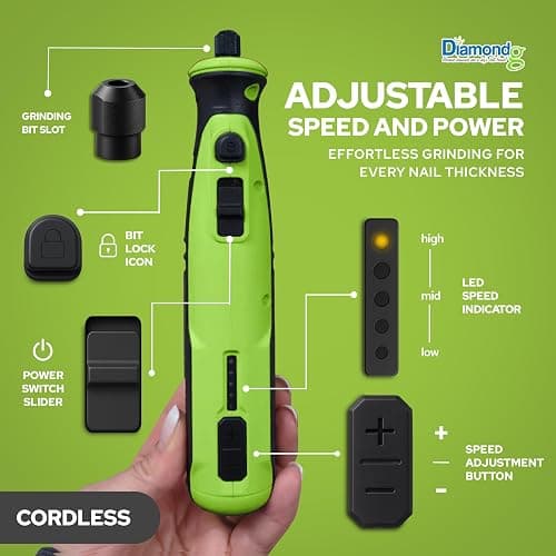 Diamondg Cordless Dog Nail Grinder with Quiet Sound & LED Tip for Large & Small Dogs, 4hrs. Runtime, 2 Bits Included, Green thumbnail 3
