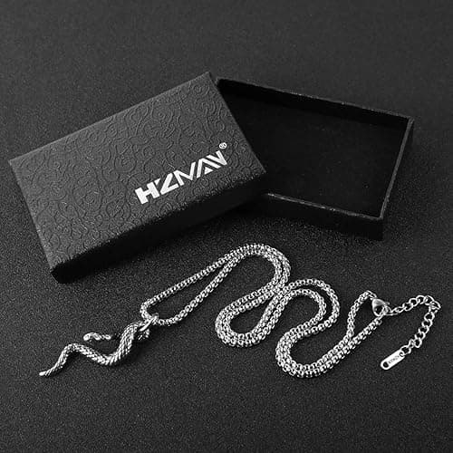 HZMAN Gothic Jewelry Men's Stainless Steel Animal Snake Pendant Chain Necklace thumbnail 6