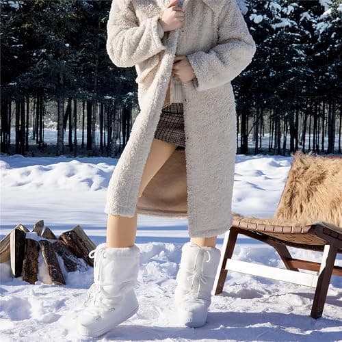 ZHENAIYISHENG Faux Fur Boots for Women - Fuzzy Fluffy Furry Water Resistant Snow Boots for Women - Anti-Slip with Cotton Sponge Lined and TPR Rubber Sole Black White Fur Boots thumbnail 8
