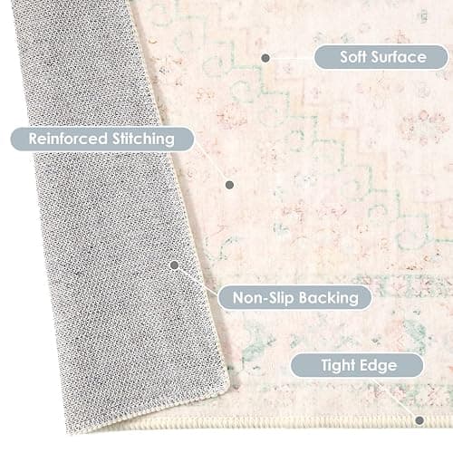MUJOO 5x7 Area Rugs Washable,Boho Rug for Living Room Bedroom Dining Room Office,Large Throw Carpet,Non Slip Big Soft Indoor Low Pile Light Pink and Green thumbnail 5