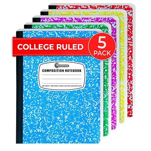 Rosmonde 5 Pack Composition Notebooks College Ruled, Color Marble Notebooks | Marble Composition Books, 200 Pages (100 Sheets), 9-3/4" x 7-1/2", No Bleed Pages, Hard Cover, Notebooks For School - Image 1