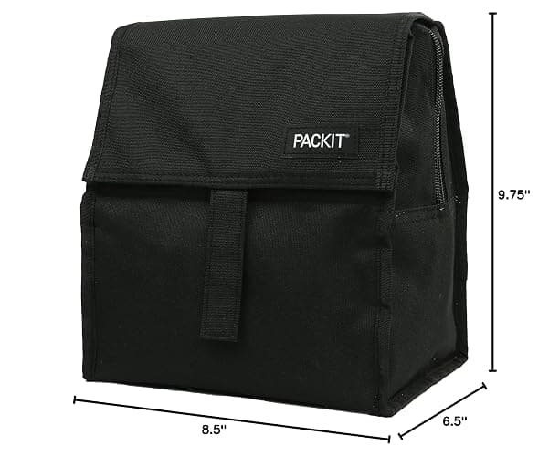 PackIt Freezable Lunch Bag, Black, Built with EcoFreeze Technology, Foldable, Reusable, Zip and Fold Closure with Buckle Handle, Perfect for School and Office Lunches thumbnail 3