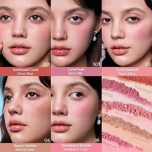 Flower Knows Shell's Jewel Silk Satin Embossed Blush,Dual Blush & Highlighter,Peach Glow,Warm Peach Pink for Healthy Sun-Kissed Glow,Skincare-Infused Silky Powder(03 Coral Seashell) thumbnail 4