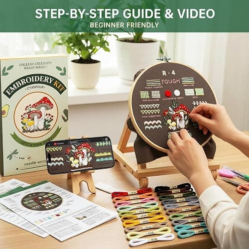 CYANFOUR Embroidery Kit for Beginners, 4 Stages to Learn 38 Stitches, with Step-By-Step Instructions and Clear Videos, Includes Multiple Accessories, Gift for Craft Lovers.(4 Stage) thumbnail 3