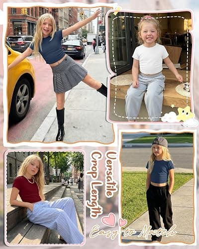 YooAurvox 3 Pack Girls Crop Tops 5-16y Short Sleeve T-Shirts Tween Girl Slim Crew Neck Ruched Casual Trendy Summer Shirts thumbnail 5