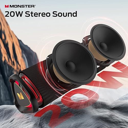 Monster Prism Bluetooth Speaker, Portable Wireless Speakers with 20W Stereo Sound, 24H Playtime, IPX6 Waterproof, TWS Pairing, Bluetooth 6.0, AUX & TF-Card Input, for Home/Outdoors/Beach/Travel thumbnail 3