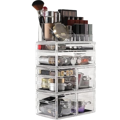Cq acrylic 4 Pack Clear Make Up Organizers for Vanity,Stackable 7 Drawers Make Up Organizer,Cute Desk Organizer for Vanity Jewelry,Hair Clip,Beauty,Skincare Product Dresser Acrylic Drawer Organizer - 7 Drawers - clear thumbnail 3