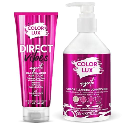 Color Lux Direct Vibes Semi-Permanent Hair Color & Color Cleansing Conditioner Bundle, Magenta, with Bond Builder Complex, Sulfate-Free, Paraben-Free, fl 8 oz + 8.25 fl oz - Image 1