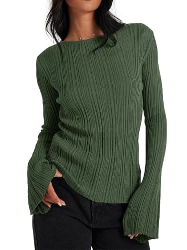 Cicy Bell Womens Bell Long Sleeve Knit Tops Lightweight Pullover Sweaters 2025 Trendy Going Out Fall Winter Fashion Outfits - Image 1