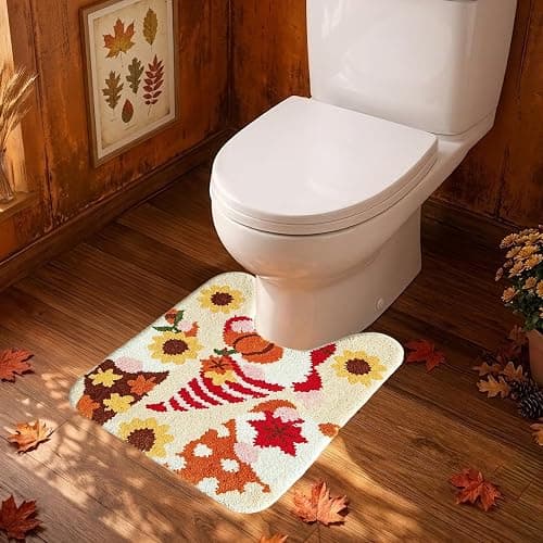 Aorailep Toilet Rugs U Shaped, Fall Gnome Bathroom Rugs for Thanksgiving | Thanksgiving Decor, 23.6x19.7 Inch, Soft, Tufted, Washable, Non-slip, Sunflowers, For Toilet Base, Contour Bathrugs thumbnail 7