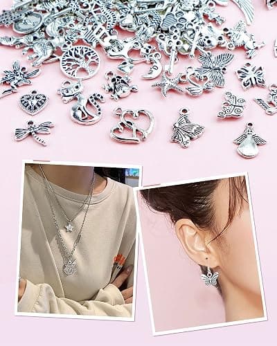 JIALEEY Wholesale Bulk Lots Jewelry Making Silver Charms Mixed Smooth Tibetan Silver Metal Charms Pendants DIY for Necklace Bracelet Jewelry Making and Crafting, 100 PCS thumbnail 7