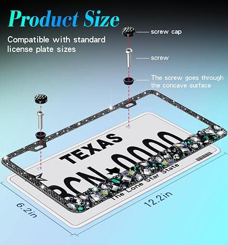 Murimt Black Rhinestone License Plate Frames 2 Pack Bling Sparkly License Plate Frame Holder Cover Custom Personalized Bedazzled License Plate Frame for Women - High End Gift Box Packaging thumbnail 6