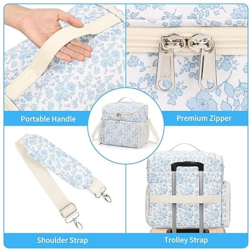 CUBETASTIC Extra Large Nail Polish Organizer Case Holds 86 to 100+ Bottles Nail Polish & Nail Lamp, Nail Supplies Storage Carrying Bag with 2 Removable Pouches (Blue Floral, 86 Slots) thumbnail 6