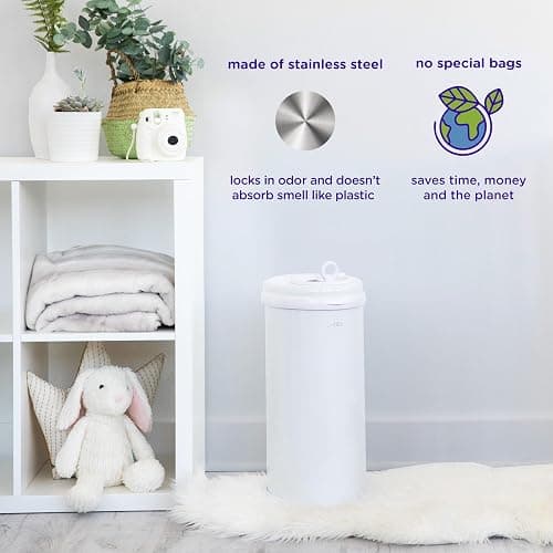 Ubbi Steel Diaper Pail, Odor Locking, No Special Bag Required, Award-Winning, Registry Must-Have, White thumbnail 3
