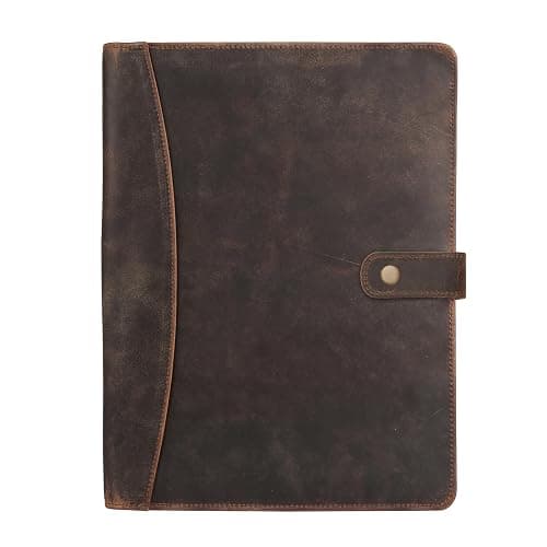KomalC Leather Portfolio Folder with Button Closure | Business Padfolio for Professionals | Vintage Full-Grain Leather Organizer with Legal Pad Holder, Card Slots & Document Pockets (Distressed Tan) thumbnail 3