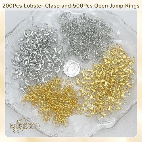 MKCYD 700Pcs Lobster Claw Clasps and Open Jump Rings Set, 14K Gold and Silver Necklace Clasps and Closures Lobster Parrot Trigger Clasp for Jewelry Making thumbnail 5