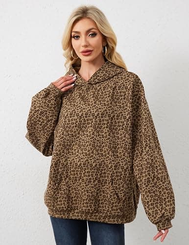 Eutten Womens Camo Hoodies Maple Leaf Print Oversized Hooded Sweatshirt Fleece Pullover Sweatshirts Long Sleeve with Pocket thumbnail 5