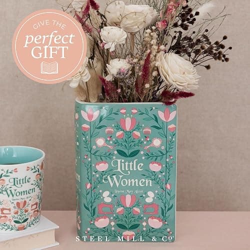 Steel Mill & Co Original Large Book-Shaped Decorative Vase, Ceramic Vases for Home Decor, Cute Bookshelf Decor, Unique Vase for Mother's Day, Little Women thumbnail 6