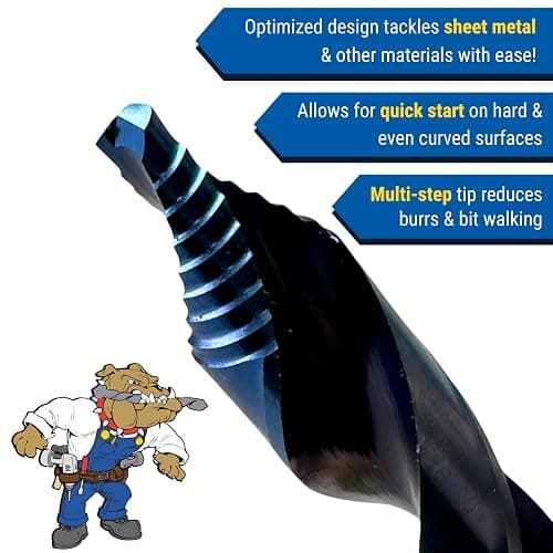 Bad Dog 14 Piece Sheet Metal Drill Bit Set Unique Multistep Hardened Cobalt Tip & Armor Steel Hex Shank. Made in The USA. Drill Through Nearly Everything! Hardened Steel, Masonry, Wood, Tile & More. thumbnail 3