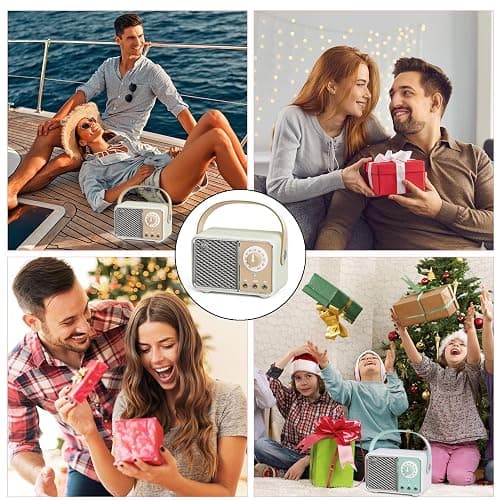 Dosmix Retro Bluetooth Speaker, Vintage Decor, Wireless Bluetooth Speakers, Cute Old Fashion Style for Kitchen Desk Bedroom Office Party Outdoor Kawaii Accessories (Smoke Green) thumbnail 3