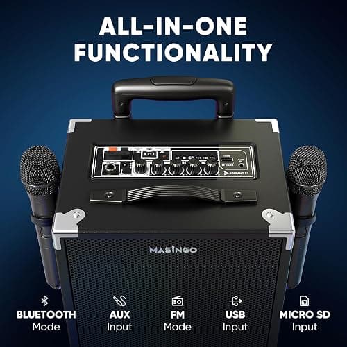 MASINGO Karaoke Machine for Adults and Kids, 40W Speaker with 8" Woofer, 2 Wireless Microphones, Bluetooth, USB, MicroSD, FM Radio, TV Connection, Tablet Holder, and Real-Time Karaoke Mode, Soprano X2 thumbnail 6