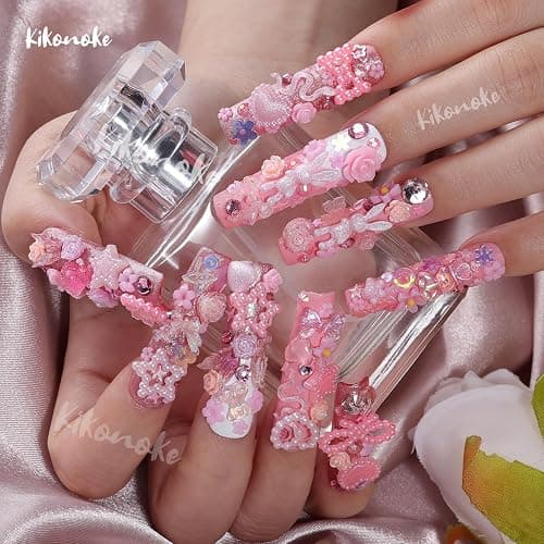 400Pcs Pink Nail Charms Kit, 3D Nail Gems and Rhinestones Flatback Pearls Mixed Shape Set, Heart Rabbit Butterfly Flower Bow Acrylic Resin Nail Art Decorations DIY Craft (Pink) thumbnail 7