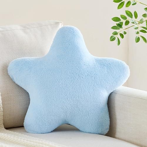 CANGHI Star Pillow Star Shaped Plush Pillow (Blue, 15.7'') | Soft fluffy faux rabbit fur cushion, cozy room accent ornament, fits sofa, couch, bed, bedroom & dorm interior decoration - Image 1