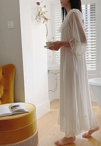 Airvid Women's Lace Vintage Victorian Nightgown Long Sleeve Sleepwear Nightdress thumbnail 3