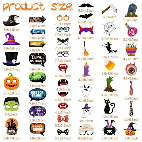 45Pcs Halloween Photo Booth Props Kit, Scary Halloween Photo Booth, Selfie Props for Dress Up Party Costumes Accessories Hallo ween Party Decorations thumbnail 3