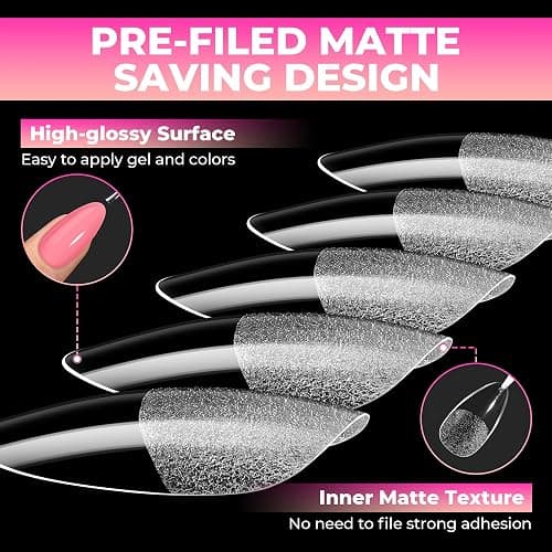 UNA GELLA 510Pcs Almond Gel Nail Tips 15 Sizes Pre-Etched Full Cover | Almond Clear Press on Nails Acrylic False No C Curve Nail Tips for Press on Nail Extensions Home DIY Salon thumbnail 7