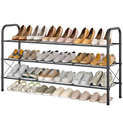 Hoctieon 3 Tier Mesh Style Shoe Rack, Entryway Shoe Shelf, Shoe Storage Organizer, Shoe Rack for Closet, Space Save for Bathroom, Garage, Hallway, Bedroom, Living Room, Black - Image 1