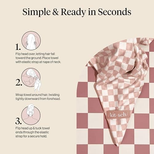 Kitsch XL Microfiber Hair Towel Wrap for Women - Terracotta Checkered thumbnail 7