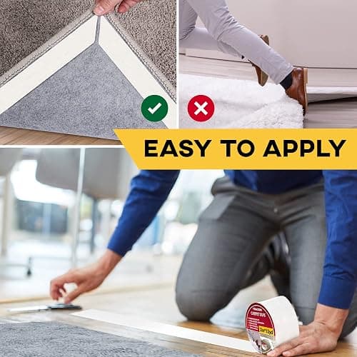Carpet Tape Double Sided - Rug Tape Grippers for Hardwood Floors and Area Rugs - Carpet Binding Tape Strong Adhesive and Removable, Heavy Duty Stickers Grip Tape, Residue Free (2 Inch / 12 Yards) thumbnail 3