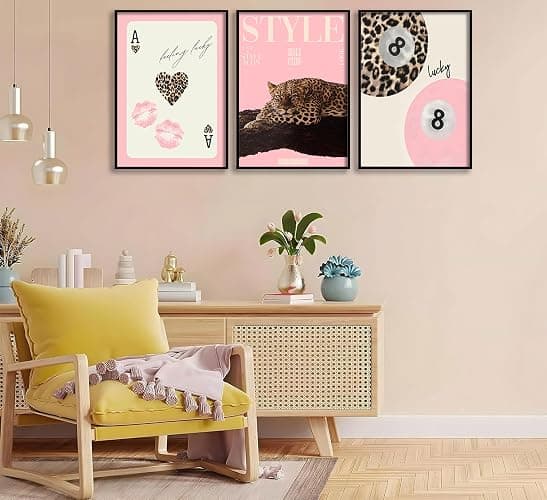 3Pcs Trendy Pink Leopard Wall Art Preppy Leopard Lucky 8 Ball Poster Printing Artwork Y2k Coquette Funky Cheetah Aesthetic Room Decoration for College Apartment, Girls Bedroom Dorm Scene Home Decor thumbnail 9
